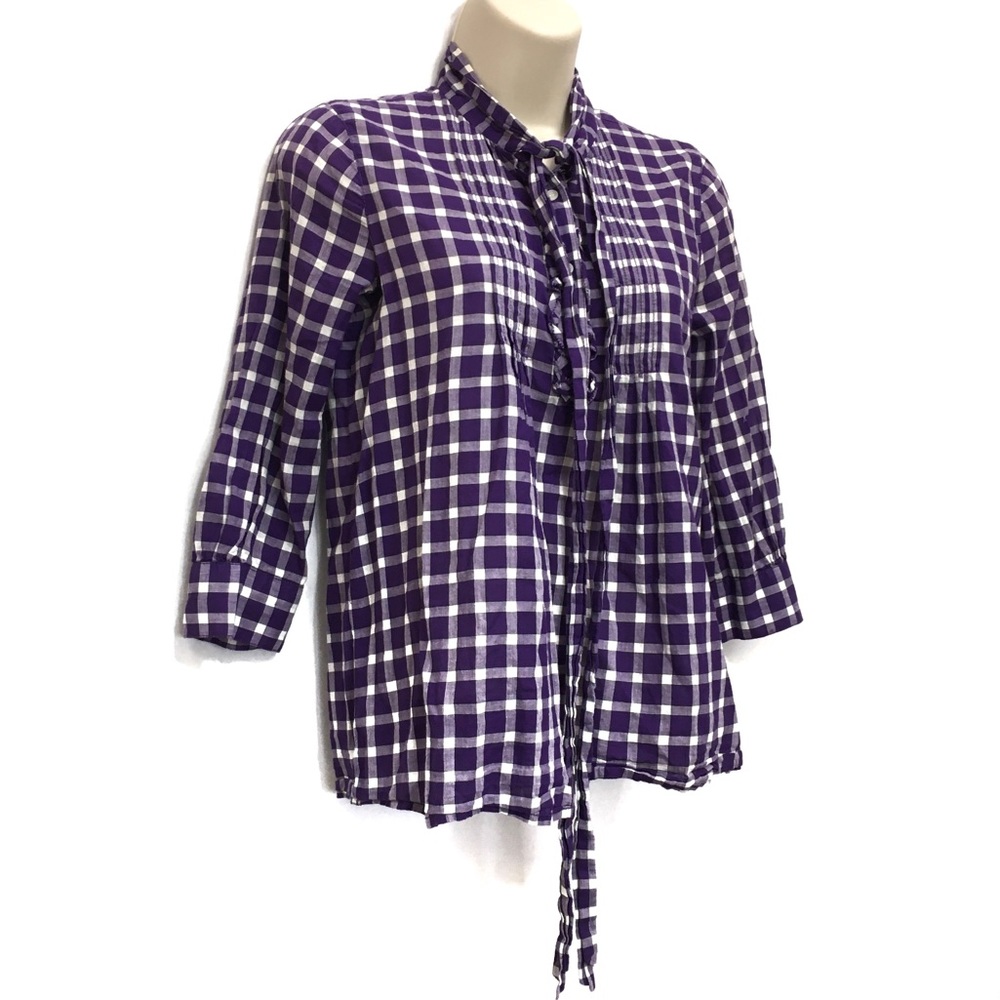 MADEWELL ELIOT PLAID PURPLE BUTTON DOWN TIE FRONT